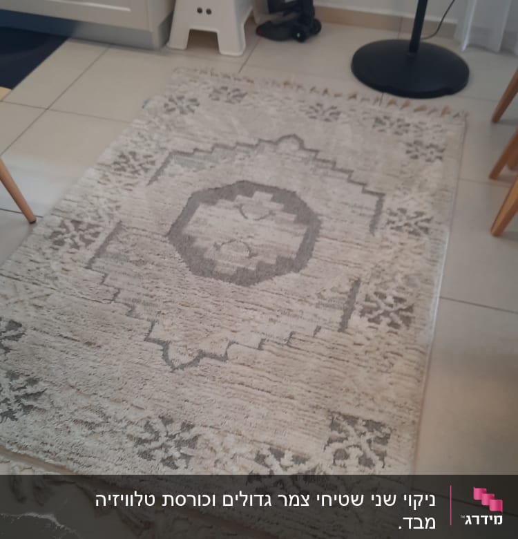 שטיח על רצפה עם שואב אבק בפינה